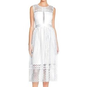 AQUA Eyelet Lace Midi Dress Women XS White Sleeveless Fit Flare Cocktail Bridal